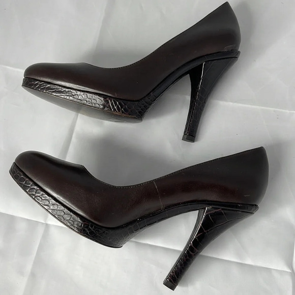 Michael Michael Kors Leather Pumps Chocolate Brown Croc Effect Embossed Size 8 - Picture 4 of 12